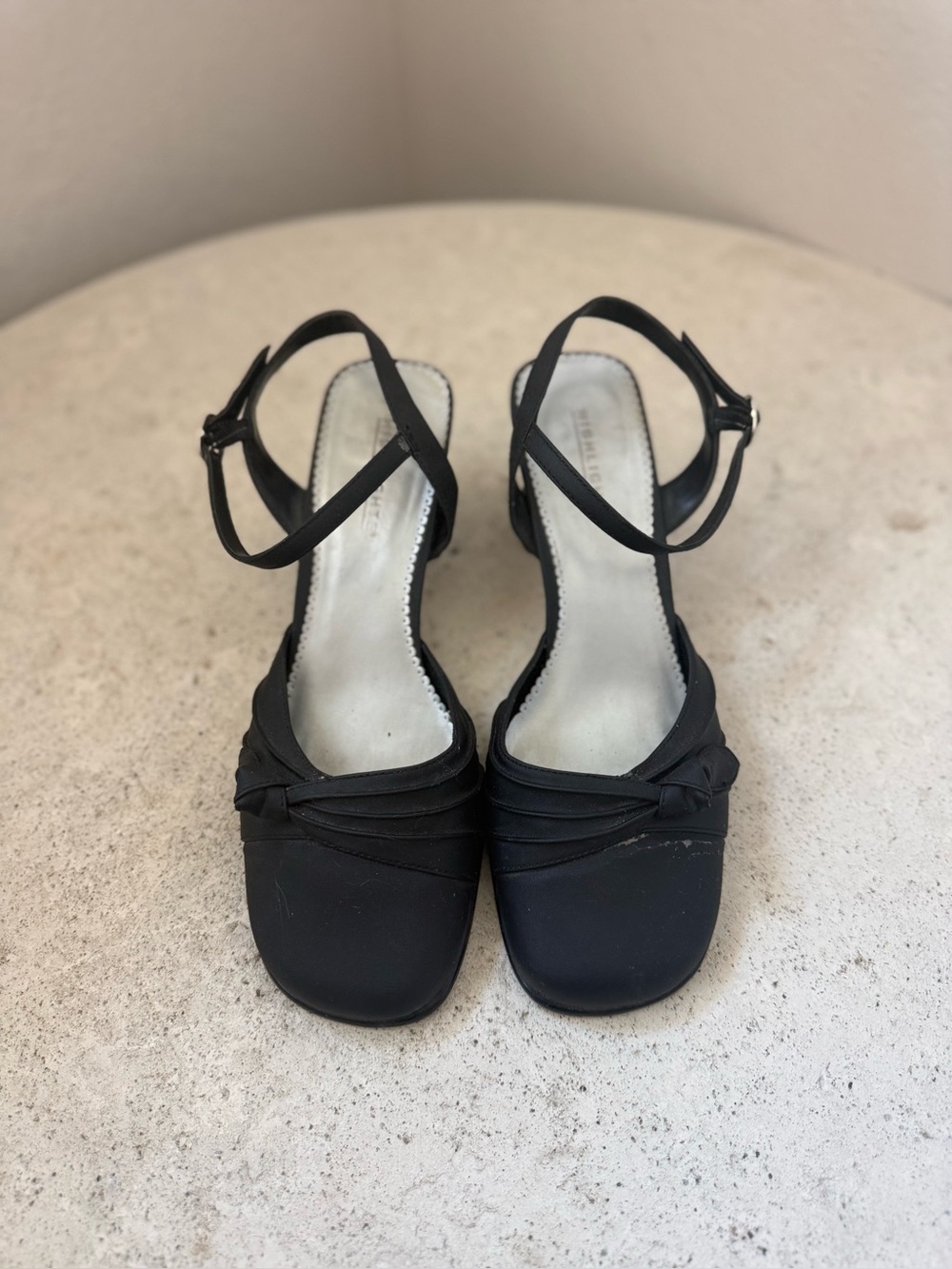 Black Ankle-Strap Dress Heels with Knot Detail